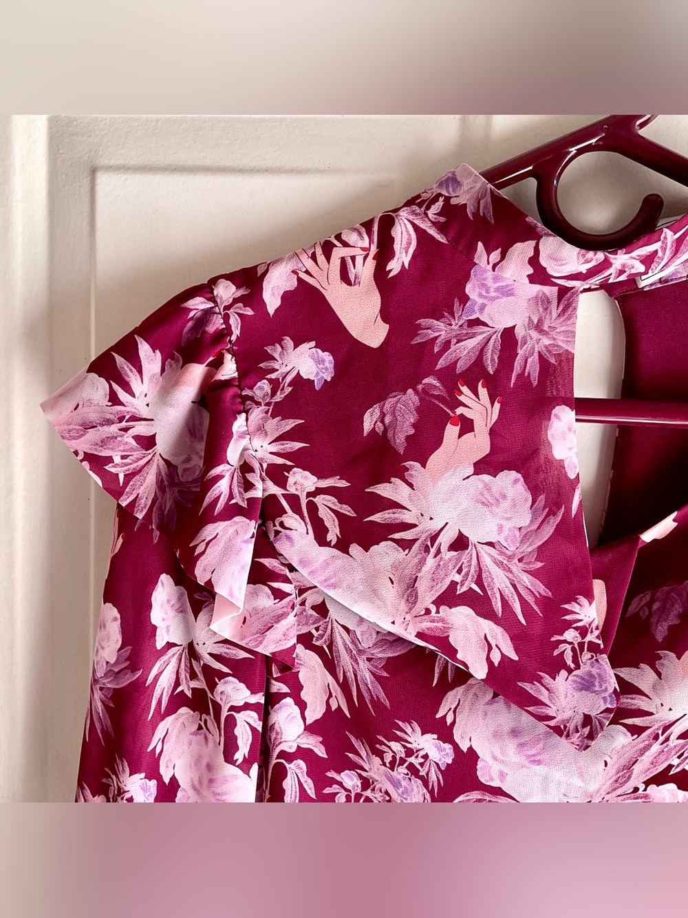 Three Floor β Florry Georgette Asymmetrical Ruffle Choker Blouse Floral 2 - Picture 8 of 17